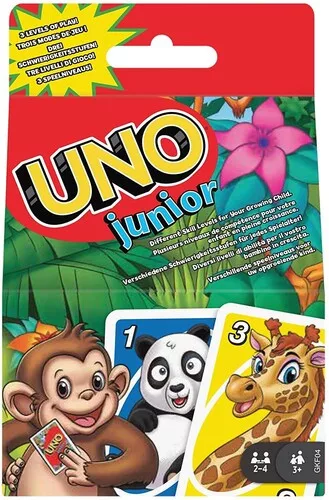 UNO Junior Card Game for Kids with Simple Rules & Animal Matching for 2-4 Players