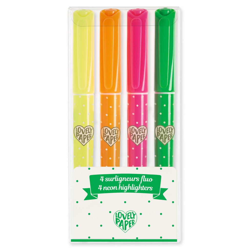 Szövegkiemelő toll készlet 4 neon színben - 4 neon highlighters – fő nézet