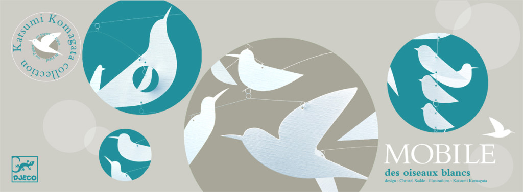 Szélmobil függődísz - Fehér madarak - White birds – fő nézet