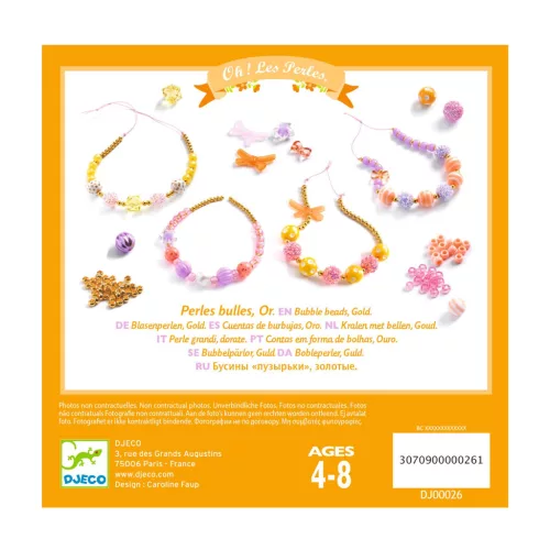 Djeco Ékszerkészítő készlet - Buborék gyöngyök, arany - Bubble beads, Gold, 3–5 év, Vegyes anyag
