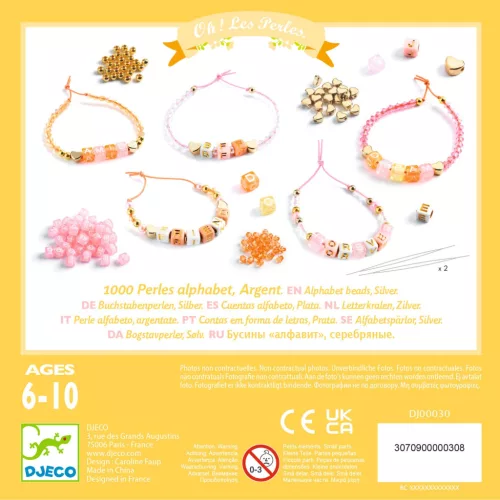 Djeco Ékszerkészítő készlet - Betű gyöngyök, arany - Alphabet beads, Gold, 3–5 év, Vegyes anyag
