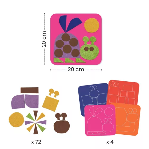 Djeco Kollázs műhely - Puha képek filcmatricákkal - Soft creations, 3–5 év, Többszínű