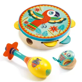 Djeco Játékhangszer készlet - Tambourine, maracas, castanet, 3–5 év, Többszínű