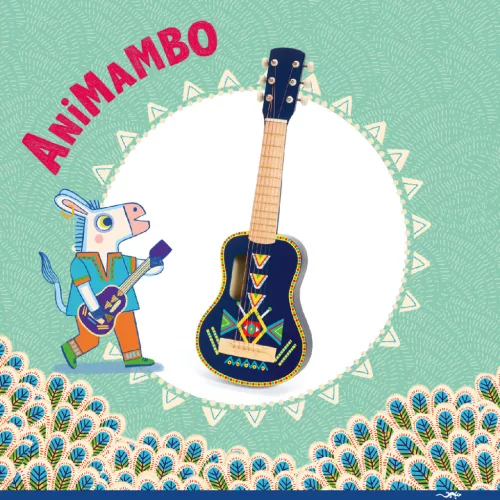 Djeco Játékhangszer - Gitár, 6 húros - Guitar 6 metallic ropes, 3–5 év, Többszínű
