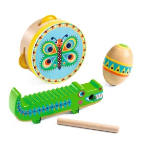 Djeco Játékhangszer - Tamburin, maracas, guiro - Set of percussions: tambourine, maracas, guiro, 3–5 év, Többszínű
