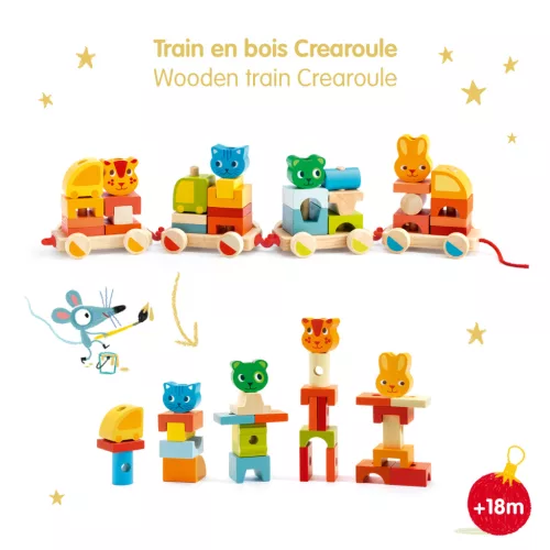 Húzható- és építőjáték - Kisvonat, 34 db-os - Créaroule, my little train