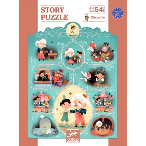 Djeco Mese puzzle - Pinokkió, 54 db-os - Pinocchio, 6–8 év, Többszínű