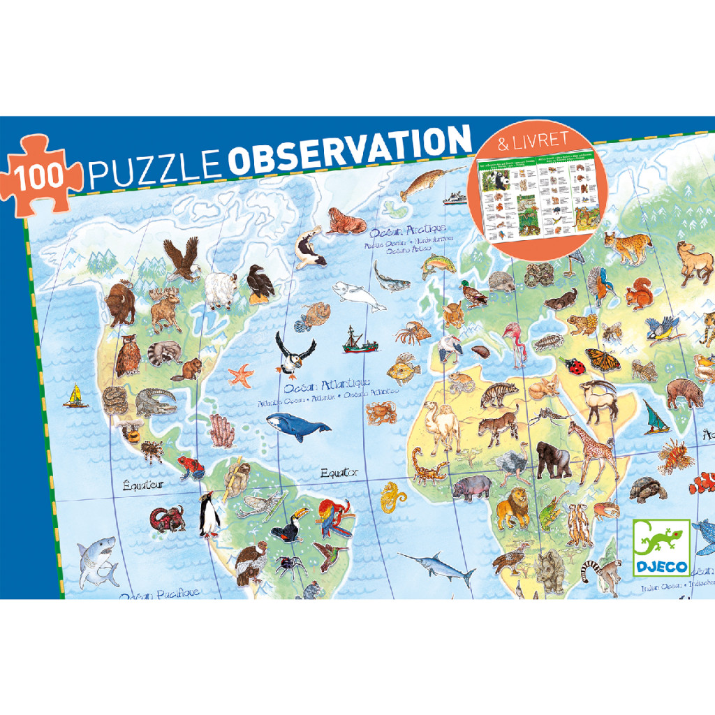 Megfigyeltető puzzle - Föld állatai, 100 db-os - Animals of the earth – alternatív kép 1