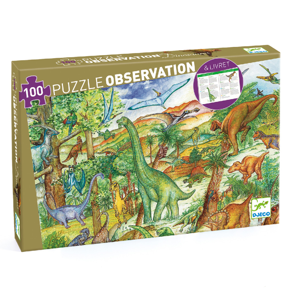 Megfigyeltető puzzle - Dinoszauruszok, 100 db-os - Dinosaurs + booklet – fő nézet
