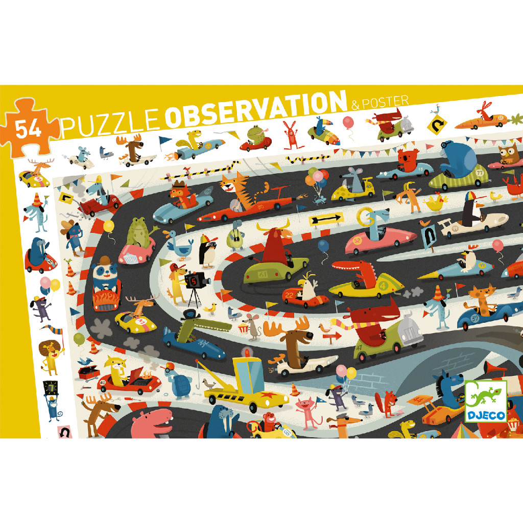 Megfigyeltető puzzle - Állati autóverseny, 54 db-os - Car rally – alternatív kép 1