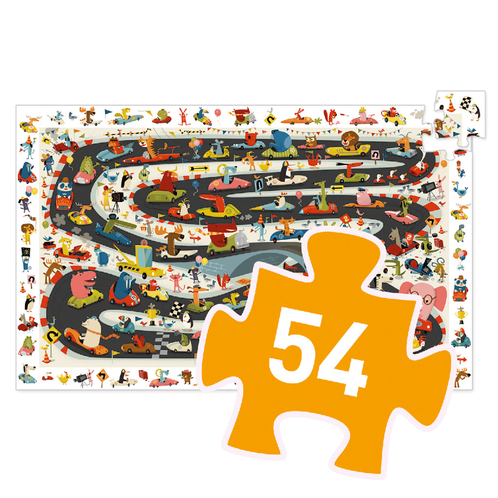 Megfigyeltető puzzle - Állati autóverseny, 54 db-os - Car rally – alternatív kép 3