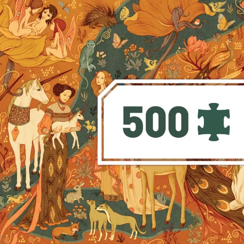 Djeco Művész puzzle - Egyszarvú és a hölgy, 500 db-os - Unicorn lady, 12–15 év, Többszínű