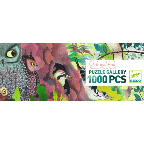 Djeco Művész puzzle - Baglyok és madarak, 1000 db-os - Owls and birds, 12–15 év, Többszínű