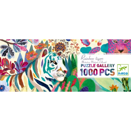 Djeco Művész puzzle - Szivárványos tigrisek, 1000 db-os - Rainbow Tigers, 12–15 év, Többszínű