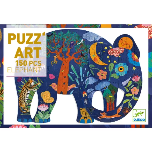 Djeco Művészeti puzzle - Elefánt, 150 db-os - Elephant, 6–8 év, Többszínű
