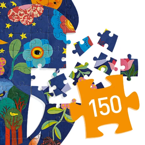 Djeco Művészeti puzzle - Elefánt, 150 db-os - Elephant, 6–8 év, Többszínű