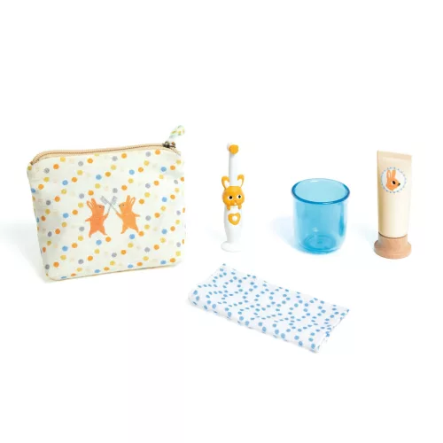 Djeco Játékbaba kiegészítő, tisztálkodás - Fogmosás - Toothbrush set, 0–2 év, Többszínű