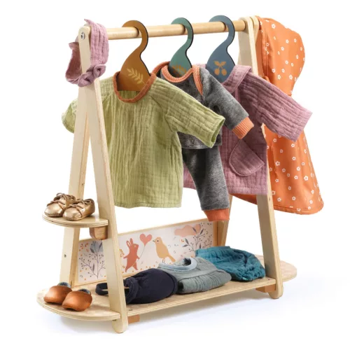 Djeco Nagy ruhafogas 3 vállfával - Large clothes rack, 3 hangers, 3–5 év, Többszínű