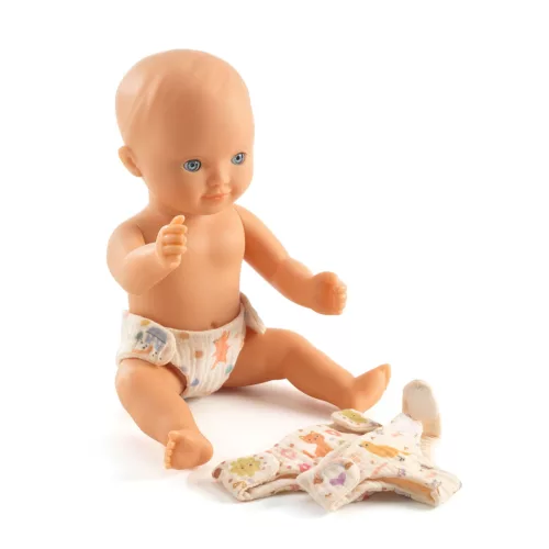 Djeco Játékbaba kiegészítő, tisztálkodás - Baba pelenkázás - 3 nappies, 0–2 év, Többszínű