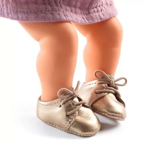 Djeco Játékbaba cipő - Arany cipőcske - Golden shoes, 0–2 év, Vegyes anyag