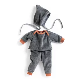 Djeco Játékbaba ruha - Tréning ruha sapkával - Pearl Gray, 0–2 év, Szürke