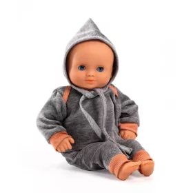 Djeco Játékbaba ruha - Tréning ruha sapkával - Pearl Gray, 0–2 év, Szürke