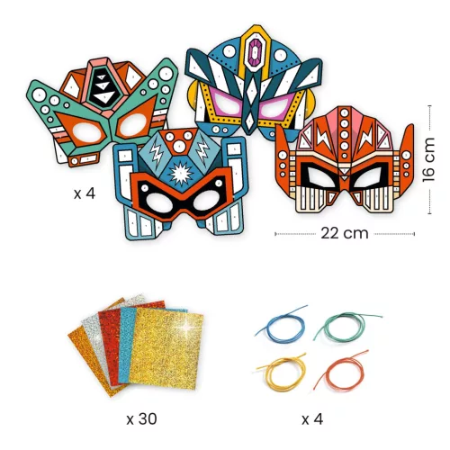 Djeco Csináld magad! - Fémfóliás Robot arcmaszkok - Super robots, 3–5 év, Többszínű