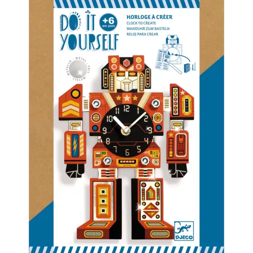 Djeco Csináld magad! - Falióra fiúszobába - IdőRobi - Robotime, 3–5 év, Többszínű