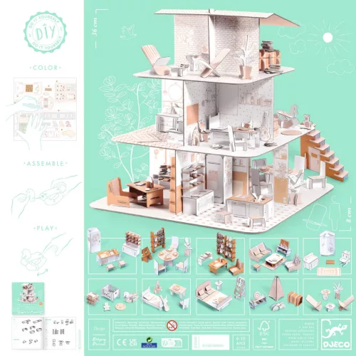 Djeco Készítsd magad! - Baba ház bútorokkal 3D-ben - Doll’s house, 6–8 év, Többszínű