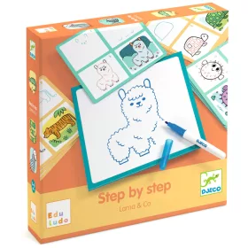 Djeco Rajzolás lépésről lépésre - Mintázat - Eduludo Step by Step Lama & Co, 3–5 év, Többszínű