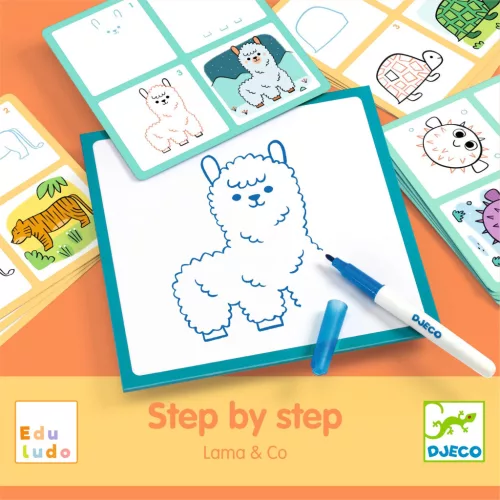 Djeco Rajzolás lépésről lépésre - Mintázat - Eduludo Step by Step Lama & Co, 3–5 év, Többszínű
