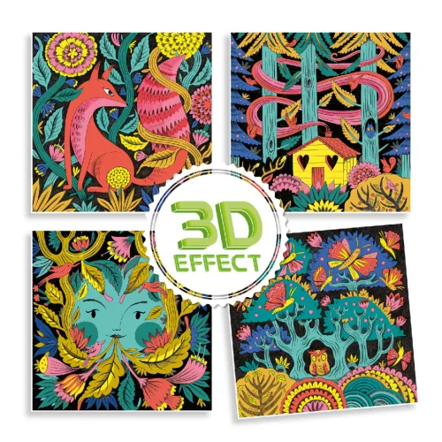 Djeco Festés és színezés filctollal - Fantázia kerekerdő 3D - Fantasy forest 3D, 3–5 év, Többszínű