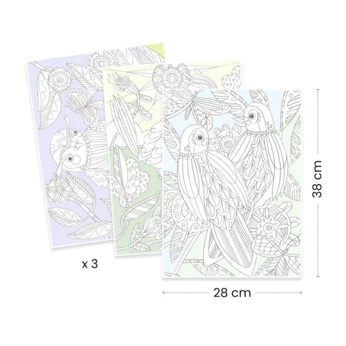Djeco Művészeti műhely - Madaras színezők mappa - Birds, 3–5 év, Többszínű