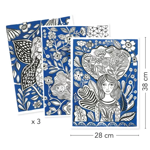 Djeco Művészeti műhely - Virágzás színezők mappa - Blooms, 3–5 év, Többszínű