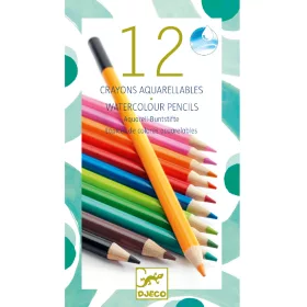 Djeco Akvarellceruza készlet - 12 szín, kettő az egyben - Watercolour crayons, 3–5 év, Többszínű