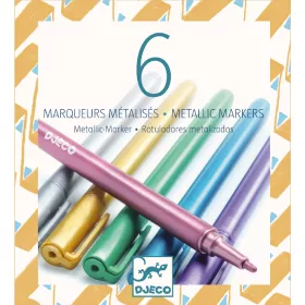 Djeco Filctoll készlet - 6 fémfesték filctoll - 6 metalic markers, 3–5 év, Többszínű