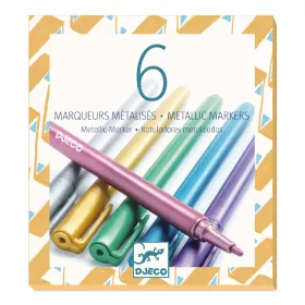 Djeco Filctoll készlet - 6 fémfesték filctoll - 6 metalic markers, 3–5 év, Többszínű