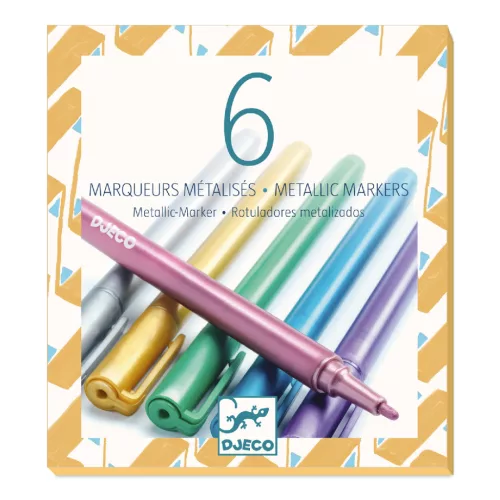 Djeco Filctoll készlet - 6 fémfesték filctoll - 6 metalic markers, 3–5 év, Többszínű