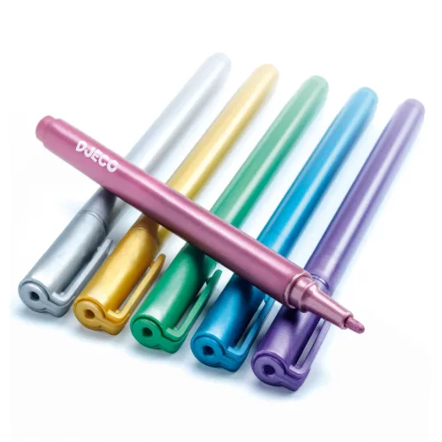 Djeco Filctoll készlet - 6 fémfesték filctoll - 6 metalic markers, 3–5 év, Többszínű