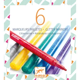 Djeco 6 csillámtoll - 6 glitter markers, 3–5 év, Többszínű
