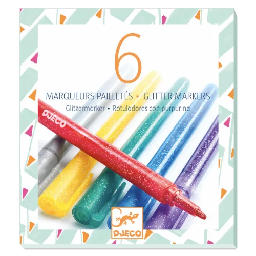 Djeco 6 csillámtoll - 6 glitter markers, 3–5 év, Többszínű