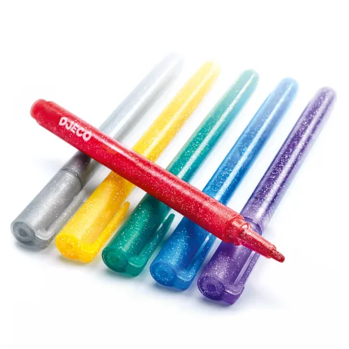 Djeco 6 csillámtoll - 6 glitter markers, 3–5 év, Többszínű