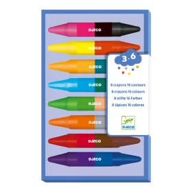 Djeco Zsírkréta készlet - 8 duplavégű zsírkréta - 8 twins crayons, 3–5 év, Többszínű