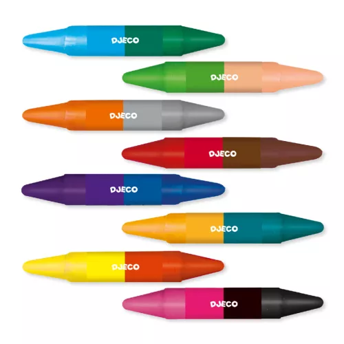 Djeco Zsírkréta készlet - 8 duplavégű zsírkréta - 8 twins crayons, 3–5 év, Többszínű