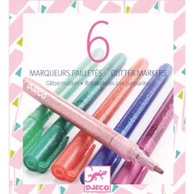 Djeco Filctoll készlet - Csillám fílctoll 6 színben - 6 glitter markers - sweet, 3–5 év, Többszínű