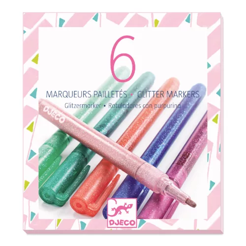 Djeco Filctoll készlet - Csillám fílctoll 6 színben - 6 glitter markers - sweet, 3–5 év, Többszínű