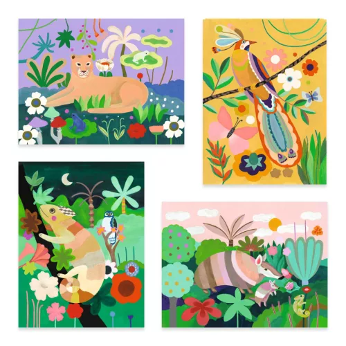 Djeco Művészeti műhely - Festés kiemelkedően - Trópusi erdő - Tropical forest, 3–5 év, Többszínű