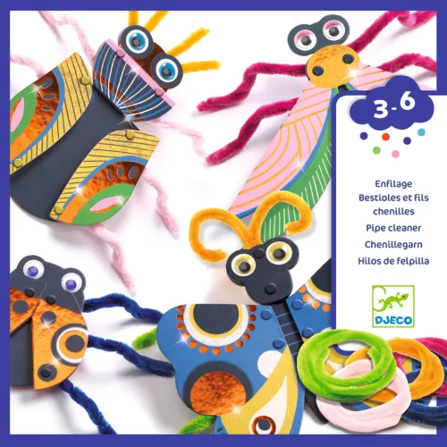 Djeco Fűzős játék - MegLepkés - Yarn bugs, 3–5 év, Többszínű