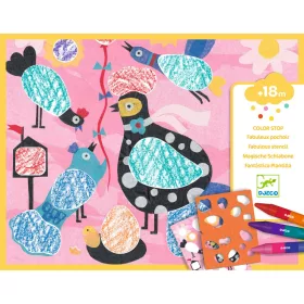 Djeco Színezés sablonokkal - Kismadár és társai - Birdie & Co, 3–5 év, Többszínű