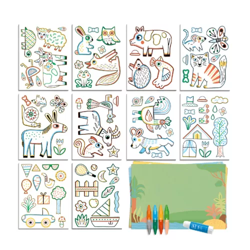 Djeco Kreatív készlet - Kiszínetett meséim állatokkal - A world to create, animals, 3–5 év, Többszínű